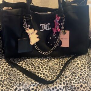 Juicy Couture Black Tote with Pink Charm Accents